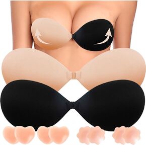 2026 Push Up Sticky Bra,2 Pack Adhesive Invisible Backless Bra, 4 Pairs of Nipple Covers, Reusable, Suitable for Women, Stylish and Fashionable Black in Saudi Arabia