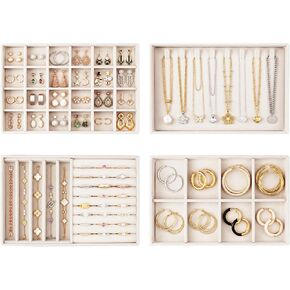 Jewelry Organizer for Drawer, Velvet Jewelry Drawer Organizer Inserts, 4-Layer Beige Stackable Jewelry Trays for Rings Earrings Necklaces Bracelets with Removable Dividers for Dresser Vanity in Saudi Arabia