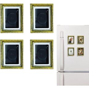 4 Pack Magnetic Picture Frames for Refrigerator - Vintage MINI Photo Frames(Photo Size: 3"x2"), Kitchen, Living Room,Ornate,Paintings, Home & Office Decorative Gift (Gold) in Kuwait