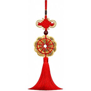 Feng Shui Coins with Red Chinese Knot, Lucky Coin Hanging Charm for Wealth and Good Fortune, Traditional Chinese Decor Ornament for Home, Car, Office in Saudi Arabia