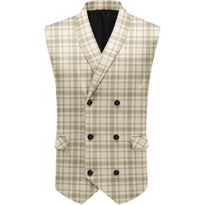 Allthemen Mens Suit Vest Business Plaid Sleeveless Double-Breasted Dress Vest in Saudi Arabia