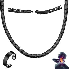 Vicmag Magnetic Titanium Necklace for Men & Women, Titanium Necklace Set with 4X Ultra Strength Magnets Ring, Adjustable Chain & Sizing Tool(Black) in Saudi Arabia