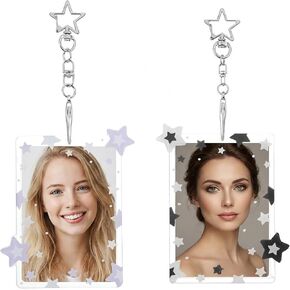 2 Pack Star Photo Card Holder 3x4inch Photocard Holder Keychain Acrylic Cute Photocard Holders with Star Pendant Portable Card Case Protective Cover for Cards Photo Album Storage in Saudi Arabia