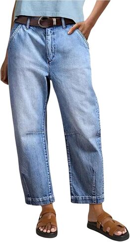 SOLY HUX Women's Vintage Cropped Jeans Mid Rise Barrel Denim Pants with Pocket Streetwear in Kuwait