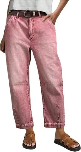 SOLY HUX Women's Vintage Cropped Jeans Mid Rise Barrel Denim Pants with Pocket Streetwear in Kuwait