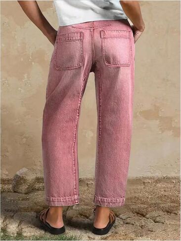 SOLY HUX Women's Vintage Cropped Jeans Mid Rise Barrel Denim Pants with Pocket Streetwear in Kuwait