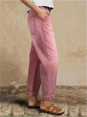 SOLY HUX Women's Vintage Cropped Jeans Mid Rise Barrel Denim Pants with Pocket Streetwear in Kuwait