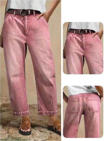 SOLY HUX Women's Vintage Cropped Jeans Mid Rise Barrel Denim Pants with Pocket Streetwear in Kuwait