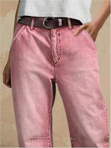 SOLY HUX Women's Vintage Cropped Jeans Mid Rise Barrel Denim Pants with Pocket Streetwear in Kuwait
