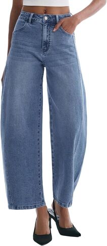 Barrel Jeans for Women Baggy High Waisted Wide Leg Jeans Strechy Y2K Comfort Ankle Denim Pants in Saudi Arabia
