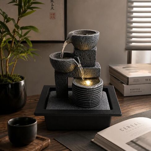 نوافير مياه على الطاولة، تصميم مضاد للرذاذ، جهاز صوت مهدئ مقاس 10.6 بوصة مع ضوء مريح ومضخة فائقة الهدوء، شلال داخلي صغير للمكتب المنزلي، الاسترخاء والتأمل، ديكور زن للمكتب in Kuwait