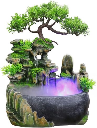 Rockery Stream Tabletop Fountain, Zen Meditation Indoor Waterfall Feature with Automatic Pump and Switch, Desktop Fountain for Home Office Bedroom Decoration(US regulations Include Fog) in Saudi Arabia