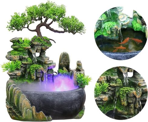 Rockery Stream Tabletop Fountain, Zen Meditation Indoor Waterfall Feature with Automatic Pump and Switch, Desktop Fountain for Home Office Bedroom Decoration(US regulations Include Fog) in Saudi Arabia