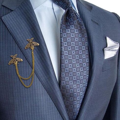 20Pcs Retro Enamel Bee Mens Lapel Pins Animal Brooch Collar Pins With Hanging Tassel Chain Suit Pin Fashion Jewelry Brooches Accessories for Men Women in Kuwait