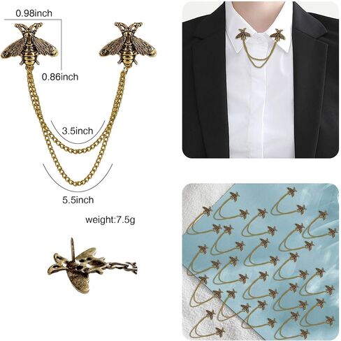 20Pcs Retro Enamel Bee Mens Lapel Pins Animal Brooch Collar Pins With Hanging Tassel Chain Suit Pin Fashion Jewelry Brooches Accessories for Men Women in Kuwait
