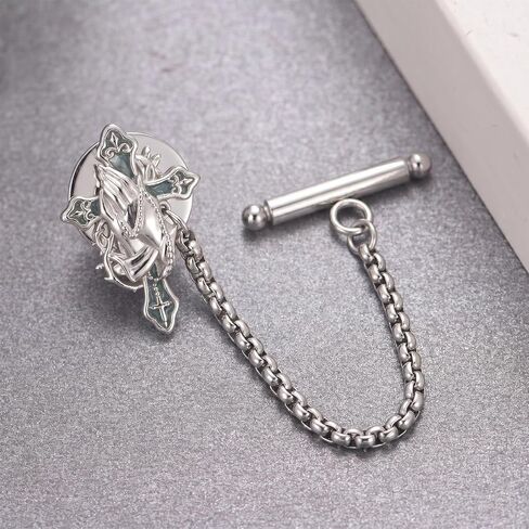 Praying Hands Cross Tie Pin Sterling Silver Plated Turquoise Tie Tack Religious Jewerlry Gifts for Men in Kuwait