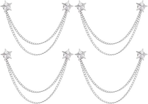 SUPERFINDINGS 4Pcs Long Chain Brooch Star Tassel Lapel Pins Men's Double Star Chain Alloy Suit Pins Collar Pin Tassel Suit Collar Brooch for Men Women Suits Gifts in Kuwait