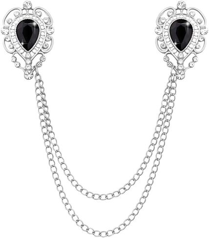 Teardrop Rhinestone Brooch Mens Lapel Pins for Shirt Collar Hanging Chain Brooch Suit Pin Crystal Rhinestone Lapel Pins for Men in Kuwait