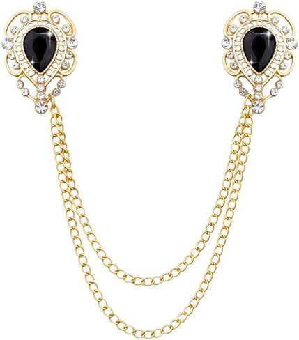 Teardrop Rhinestone Brooch Mens Lapel Pins for Shirt Collar Hanging Chain Brooch Suit Pin Crystal Rhinestone Lapel Pins for Men in Kuwait