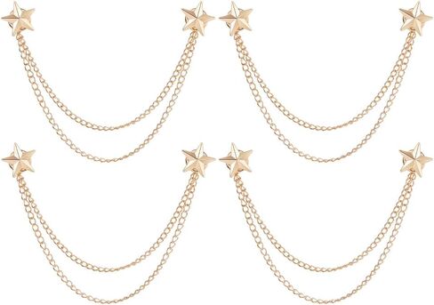 SUPERFINDINGS 4Pcs Long Chain Brooch Star Tassel Lapel Pins Men's Double Star Chain Alloy Suit Pins Collar Pin Tassel Suit Collar Brooch for Men Women Suits Gifts in Kuwait