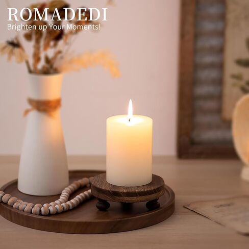 Romadedi Farmhouse Wood Riser للعرض - قطعتان من الديكور الريفي بقاعدة خشبية صغيرة مزخرفة بقاعدة دائرية لطاولة المنزل والحمام ورف المطبخ، بني in Kuwait