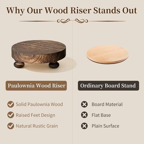Romadedi Farmhouse Wood Riser للعرض - قطعتان من الديكور الريفي بقاعدة خشبية صغيرة مزخرفة بقاعدة دائرية لطاولة المنزل والحمام ورف المطبخ، بني in Kuwait