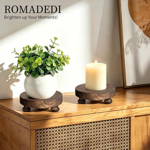 Romadedi Farmhouse Wood Riser للعرض - قطعتان من الديكور الريفي بقاعدة خشبية صغيرة مزخرفة بقاعدة دائرية لطاولة المنزل والحمام ورف المطبخ، بني in Kuwait