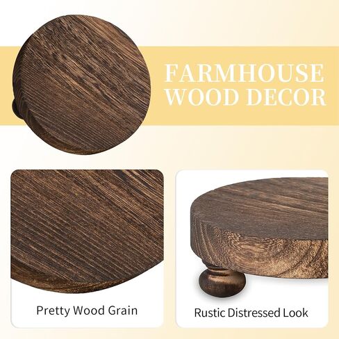 Romadedi Farmhouse Wood Riser للعرض - قطعتان من الديكور الريفي بقاعدة خشبية صغيرة مزخرفة بقاعدة دائرية لطاولة المنزل والحمام ورف المطبخ، بني in Kuwait