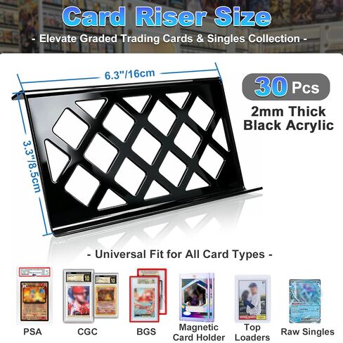 30 Modular Trade Card Risers | Black Acrylic - Perfect for Trade Shows, Display Cases, and Card Vendors - Display Stand for Sports Cards & Trading Card Games in Saudi Arabia