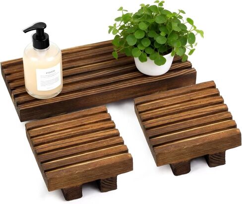 Klunk Waterproof Wood Risers Set of 3 (1 Long 8.7" + 2 Small 3.6"), Rustic Countertop Organizer Display Stands for Bathroom Vanity, Perfume & Skincare, Kitchen Spice Rack Riser, Farmhouse Decor in Kuwait