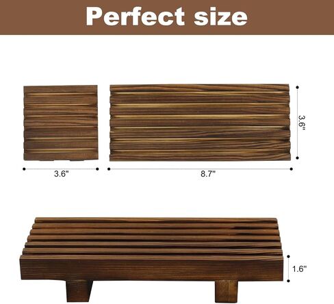 Klunk Waterproof Wood Risers Set of 3 (1 Long 8.7" + 2 Small 3.6"), Rustic Countertop Organizer Display Stands for Bathroom Vanity, Perfume & Skincare, Kitchen Spice Rack Riser, Farmhouse Decor in Kuwait