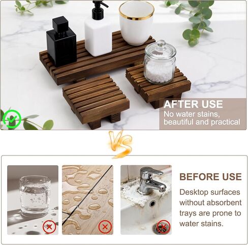 Klunk Waterproof Wood Risers Set of 3 (1 Long 8.7" + 2 Small 3.6"), Rustic Countertop Organizer Display Stands for Bathroom Vanity, Perfume & Skincare, Kitchen Spice Rack Riser, Farmhouse Decor in Kuwait