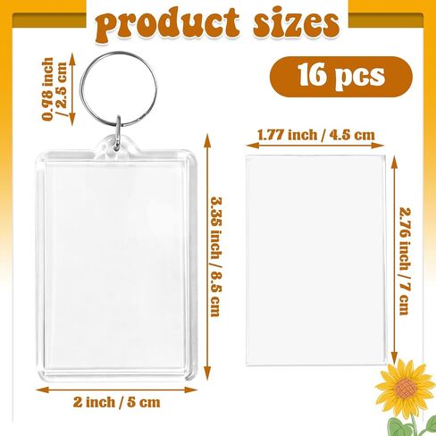 Baaxxango 16 PCS Acrylic Photo Frame Keyring,3.35 X 2 Inch/8.5 X 5 cm Personalized Keychains,Clear Picture Keychain as Gift,Suit for Artwork,Photocard Holder in Saudi Arabia
