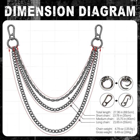 Multi-Layer Triple Layered Wallet Chain, Gothic Punk Hip Hop Pant Chain for Men Women Streetwear in Saudi Arabia