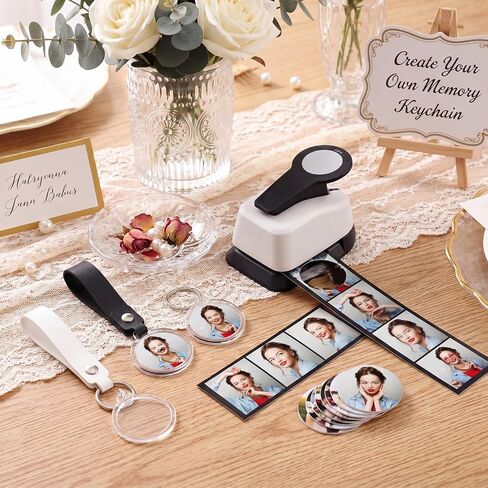30 Set Circle Punch Photo Keychain DIY Kit Include 35mm Circle Cutter Station and 30 Pack PU Leather 1.4" Double Sided Round Acrylic Frame Photo Keychains for Wedding Birthday Party Favors in Kuwait
