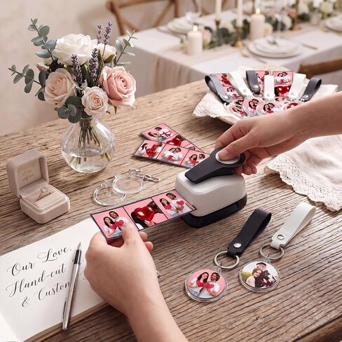 30 Set Circle Punch Photo Keychain DIY Kit Include 35mm Circle Cutter Station and 30 Pack PU Leather 1.4" Double Sided Round Acrylic Frame Photo Keychains for Wedding Birthday Party Favors in Kuwait