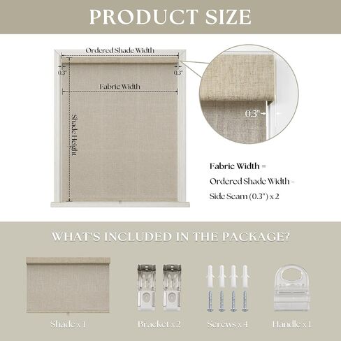 Linen Light Filtering Roller Shades for Living Room Dining Window Cordless Free-Stop Blinds with Valance Natural Beige Tan Linen Flax Shades Blinds for Indoor Bathroom Windows Bedroom 34" W x 72" H in Saudi Arabia