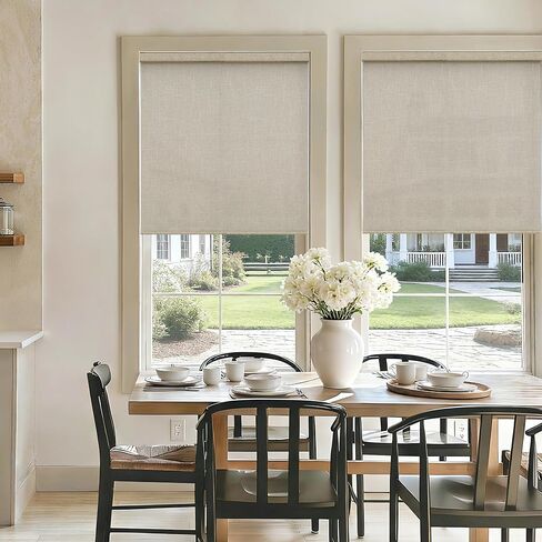 Linen Light Filtering Roller Shades for Living Room Dining Window Cordless Free-Stop Blinds with Valance Natural Beige Tan Linen Flax Shades Blinds for Indoor Bathroom Windows Bedroom 34" W x 72" H in Saudi Arabia