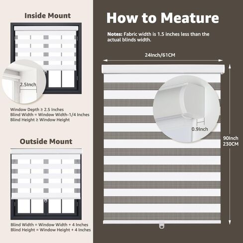 SEEYE Cordless Zebra Blinds for Window, French Door Blinds Free-Stop Roller Window Shades with Valance 40" W x 90" H, Light Filtering Window Treatment Sheer Blinds & Shades Easy to Install, White in Saudi Arabia