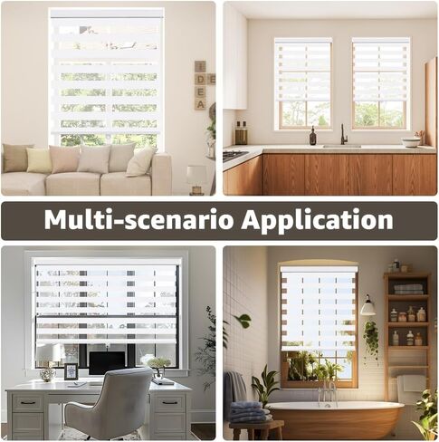 SEEYE Cordless Zebra Blinds for Window, French Door Blinds Free-Stop Roller Window Shades with Valance 40" W x 90" H, Light Filtering Window Treatment Sheer Blinds & Shades Easy to Install, White in Saudi Arabia