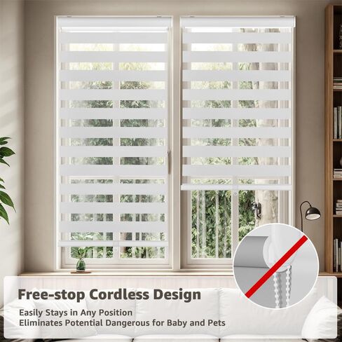 SEEYE Cordless Zebra Blinds for Window, French Door Blinds Free-Stop Roller Window Shades with Valance 30" W x 72" H, 95% Blackout Window Treatment Sheer Blinds & Shades Easy to Install, White in Saudi Arabia