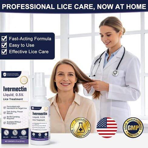 Ivermectin Liquid 0.5% Lice Treatment for Adults (2 Fl Oz), Fast-Acting, Prescription Strength Head Lice & Egg Treatment, Topical Liquid Formula, for Adults in Saudi Arabia