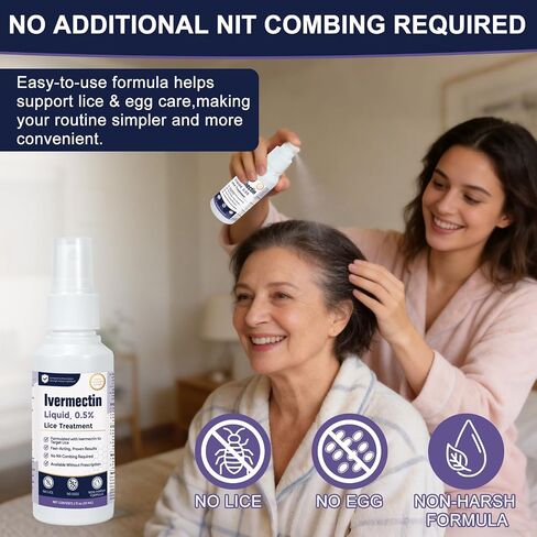 Ivermectin Liquid 0.5% Lice Treatment for Adults (2 Fl Oz), Fast-Acting, Prescription Strength Head Lice & Egg Treatment, Topical Liquid Formula, for Adults in Saudi Arabia