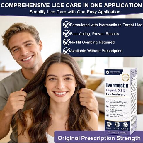 Ivermectin Liquid 0.5% Lice Treatment for Adults (2 Fl Oz), Fast-Acting, Prescription Strength Head Lice & Egg Treatment, Topical Liquid Formula, for Adults in Saudi Arabia