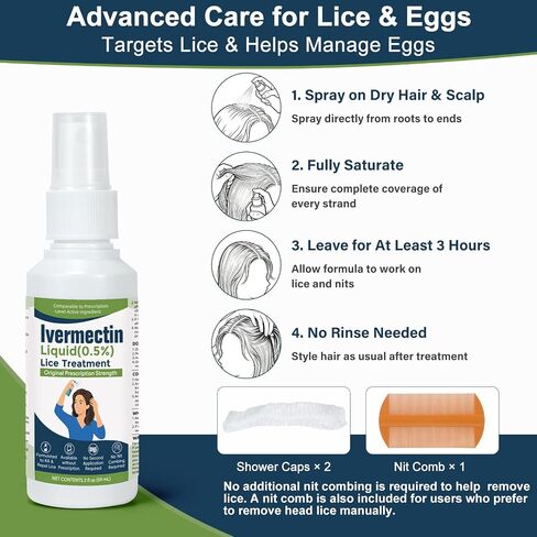 lvermect Liquid for Adults (2 Fl Oz), Lightweight Hair, Fast-Apply Topical Liquid Formula, for Head Lice & Egg Care in Saudi Arabia