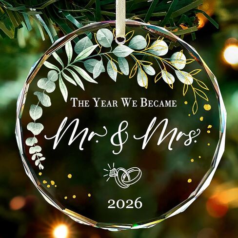 Wedding Gifts -Mr and Mrs Gifts - Wedding Gift for Couples 2026 Bride, Future Mr and Mrs - Bridal Shower Gift - ldeas for Married Newlywed -Glass 1st First Christmas Married Ornament 2026 in Saudi Arabia