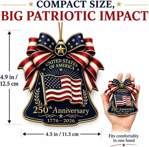 250 Anniversary USA Merchandise Ornament, Wooden 3 Layers Bell Patriotic Ornaments, 4th of July Decorations, USA 250th Anniversary Merchandise, 250th America Birthday Gifts, 4th of July Gifts in Kuwait