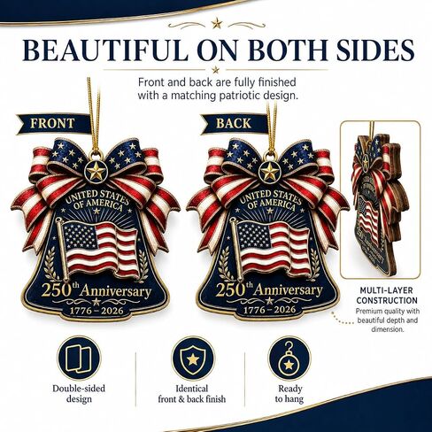 250 Anniversary USA Merchandise Ornament, Wooden 3 Layers Bell Patriotic Ornaments, 4th of July Decorations, USA 250th Anniversary Merchandise, 250th America Birthday Gifts, 4th of July Gifts in Kuwait