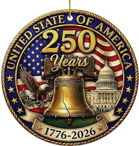 250 Anniversary USA Merchandise Ornament, Wooden 3 Layers Bell Patriotic Ornaments, 4th of July Decorations, USA 250th Anniversary Merchandise, 250th America Birthday Gifts, 4th of July Gifts in Kuwait