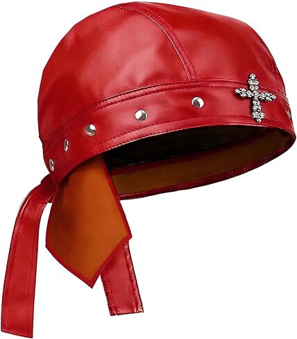 Punk Motorcycle Skull Cross Cap Biker Cap for Women/Men Adjustable,Stylish Biker Doo Rag Headwrap for Riding & Outdoor Activities Red in Saudi Arabia